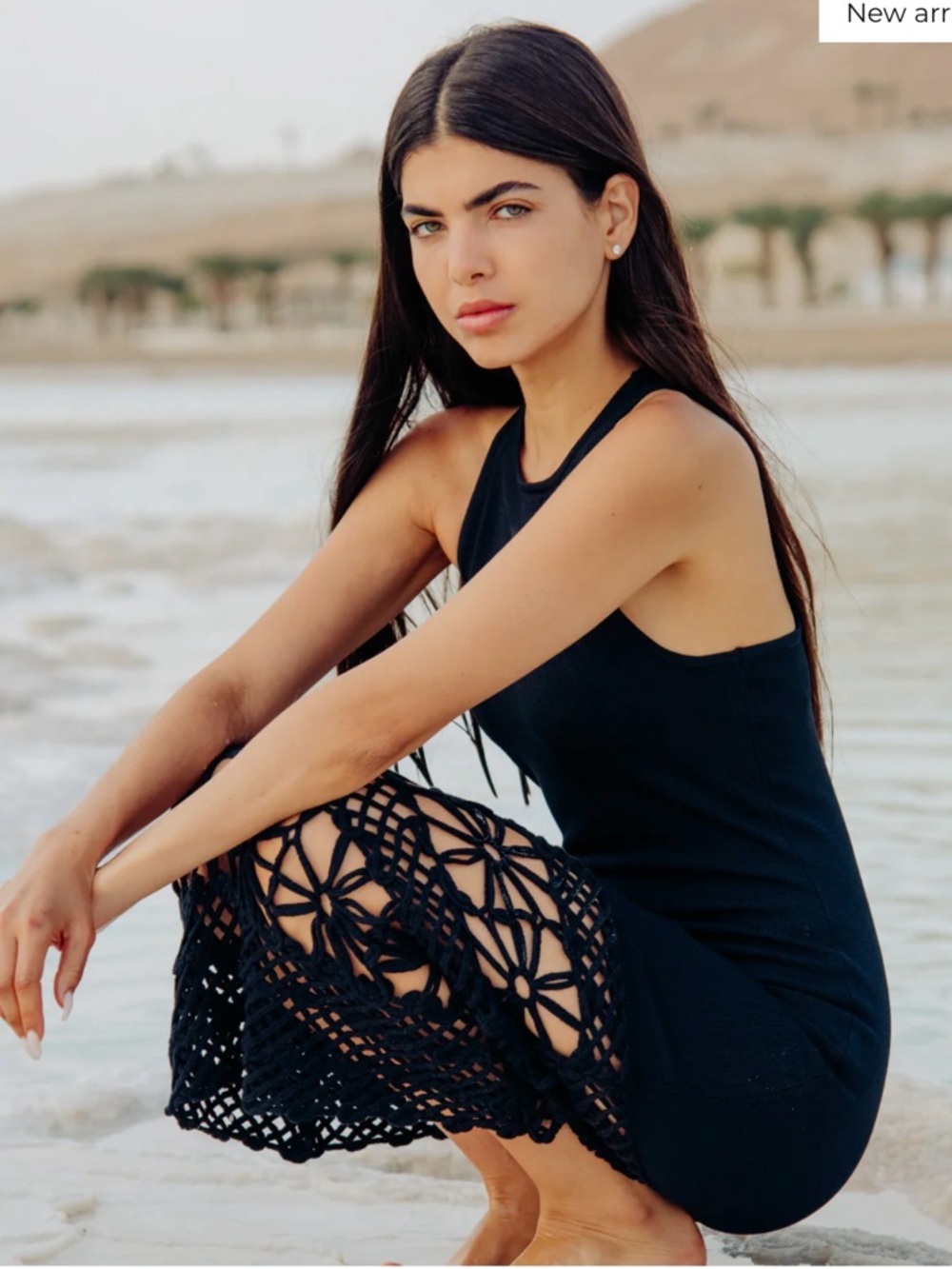 NEW ⚠️ Ronny Kobo Black Maxi with Crochet  vacation dress